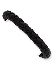 Sterling Silver Rounded Black Braided Leather Bracelet QG1819-7"