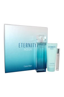 Eternity Aqua By Calvin Klein 3pc Set: 3.4 Oz EDP Spray+3.4 Oz Luxurious Body Lotion+ 0.33 Oz EDP Rollerball (Holiday 2012 