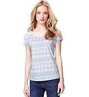Indigo Collection Pure Cotton Shoulder Lace T-Shirt