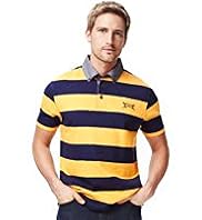 Blue Harbour Pure Cotton Block Striped Slub Polo Shirt