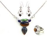 Necklace & Earring Set Sterling Silver With Assorted Gemstones