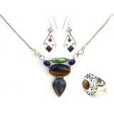 Necklace Earrings Ring Silver Assorted Gemstone Jewelry (nklc031)
