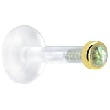 14 Gauge 3/8 Inches Solid 14KT Yellow Gold 2mm Genuine Labradorite Bioplast Push in Labret