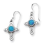Sterling Silver Antiqued Created Opal Cross Earrings