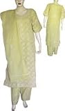 Womens Dresses Suits Indian Cotton Salwar Kameez Chikan Embroidery Short Sleeve Yellow Size L (slk284-x)