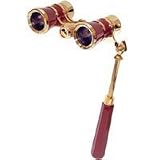 Adorama 3 x 25 Opera Glass Binocular with Built-In Extendable Handle, Burgundy with Gold Trim