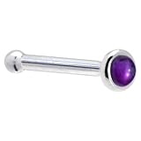 Solid 14KT White Gold 2mm Genuine Amethyst Nose Bone - 20 Gauge