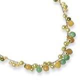Sterling Silver Green & Yellow Jade/Freshwater Cultured Pearl Necklace - 17 Inch