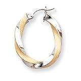 14k and Rhodium Satin 4mm Twisted Hoop Earrings
