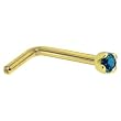 Solid 14KT Yellow Gold 1.5mm Genuine Blue Diamond L-Shaped Nose Ring - 18 Gauge