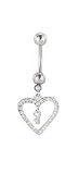 Clear Bunny in Heart Dangling Belly Ring