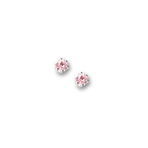 Sterling Silver Children's 4mm Pink Cubic Zirconia Earrings