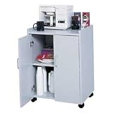 Safco Products Company Products - Refreshment Center, Mobile, 23x18x31, Mahogany - Sold as 1 EA - Mobile refreshment center features a storage compartment with a double-door design and fixed interior shelf. 21-1/2 wide x 16-1/4 deep bottom shelf holds 60 lb. Cart holds a total of 200 lb. Large heat-resistant countertop has a 1-1/4 high raised lip to catch spills. This top work surface area measures 21-1/2 wide x 17 deep. Refreshment center rolls on four 2 dual-wheel casters (two locking)