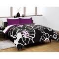 Modern Large Floral Black  &  White 3 pc Queen Comforter Set