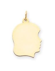 14k Plain Medium .027 Gauge Facing Right Engravable Girl Head Charm