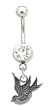 Stainless Steel Belly Ring with Clear Crystals - Bird Dangling