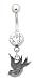 Stainless Steel Belly Ring with Clear Crystals - Bird Dangling