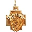 14K Yellow Gold 12.00X12mm Head Of Jesus With Crown Cross Pendant
