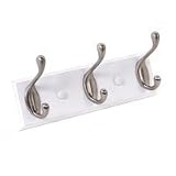 Wood Back 3 Hook Hanger, Brushed Nickel/White 10
