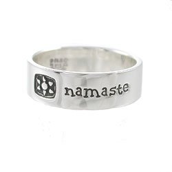 NAMASTE Word and Sun Band Ring in Sterling Silver, Sizes 6, 7, 8, and 9, #7911