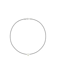 Les Poulettes Jewels - Pearl Necklace on Waxed Cord - White 8-9 mm Freshwater Pearl and Dark Grey Waxed Cord