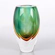 Hand Blown Green & Orange Sommerso Multi-faceted Art Glass Vase 8.5" tall