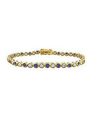 Sapphire and Diamond Tennis Bracelet : 14K Yellow Gold - 5.00 CT TGW