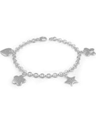 Childrens Silver Diamond Heart Star Flower Butterfly Charms Bracelet (6 1/2 in)