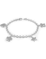 Teen Girls Silver Diamond Heart Star Flower Butterfly Charms Bracelet (7 1/4 in)