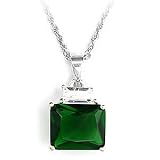 CZ Necklaces - Sterling Silver Step Cut Emerald Green CZ Necklace