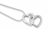 Linked Hearts Pendant with 1 Diamond and Chain by Hot Diamonds, Sterling Silver