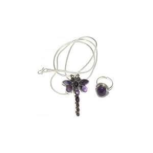 Pendant Ring Set Sterling Silver Amethyst Jewelry (Pndts012) by