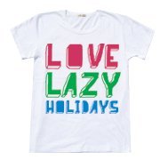 タイポグラフィー Ｔシャツ 手書き風+原色のロゴ lazy (WHITE)