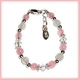 Newborn Baby Gift, Pink/White Jade w/crystal Sterling Silver Infant Baby Bracelet 0-12 months beautiful pink and white beads, and lead-free crystals