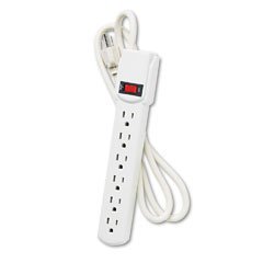 Kensington&reg; Six-Outlet Power Strip, 120V, 4ft Cord, 1-1/2 x 3-3/4 x 13, Platinum