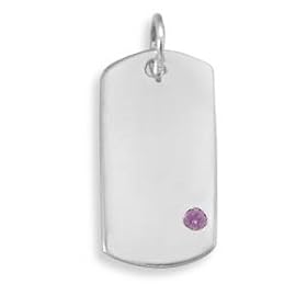 Dog Tag Pendant February Birthstone Swarovski Crystal Sterling Silver - Engraving Included
