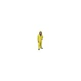 Yellow 0.35 mm Polyester Rain Suit With Welded Seams, Detachable Drawstring Hood, Snap Wrists, Ankles and Waist, Reinforced Crotch, Cape Ventilated Back, 2 Patch Pockets With Flap, Underarm Air Vents And Elastic Insert Adjustable Suspenders