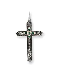 Sterling Silver Synthetic May Birthstone Cross Charm QC4332"