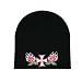maltese30  - Beanie Knit Black Embroidered Maltese Roses