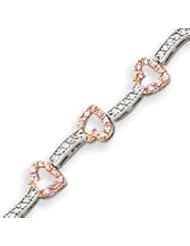 Sterling Silver & Pink Rhodium CZ Bracelet - 7 Inch