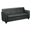Basyx Products - Sofa, 73"x28-3/4"x32", Black Leather - Sold as 1 EA - VL870 Series sofa features black leather upholstery and black legs for luxurious comfort. Ideal for reception areas. Neutral coloring coordinates with both mahogany and bourbon cherry finishes. Seat measures 61-1/2" wide x 21" deep x 18-1/2" high from the floor. Back dimensions are 70" wide x 18-1/2" high from the seat. Distance between arms is 61-1/2". Frame is made of plywood.