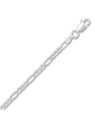 Figaro Chain Necklace 3mm Width 16 to 30-inch Length Sterling Silver