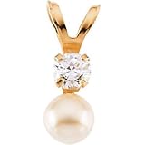 14K Yellow Gold Children's Button Pearl Pendant With Chain