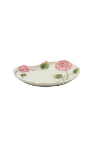 3.5 inch Art Nouveau Rose Tea Bag Saucer w Leaves and Scrolls