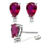 0.02 Ct Diamond and 0.90 Ct Ruby Earrings in 14K White Gold