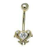 Love Dolphins CZ 14kt Yellow Gold Belly Button Ring