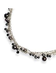 Sterling Silver Crystal/Hematite/Peacock & White Cultured Pearl Necklace - QH1946-16"