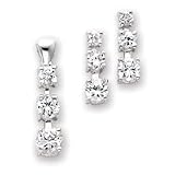 Sterling Silver 3 Stone CZ Earrings and Pendant Set