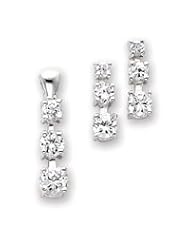 Sterling Silver 3 Stone CZ Earring & Pendant Set