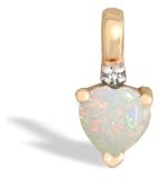 14K Yellow Gold Genuine Heart Opal and Diamond Pendant